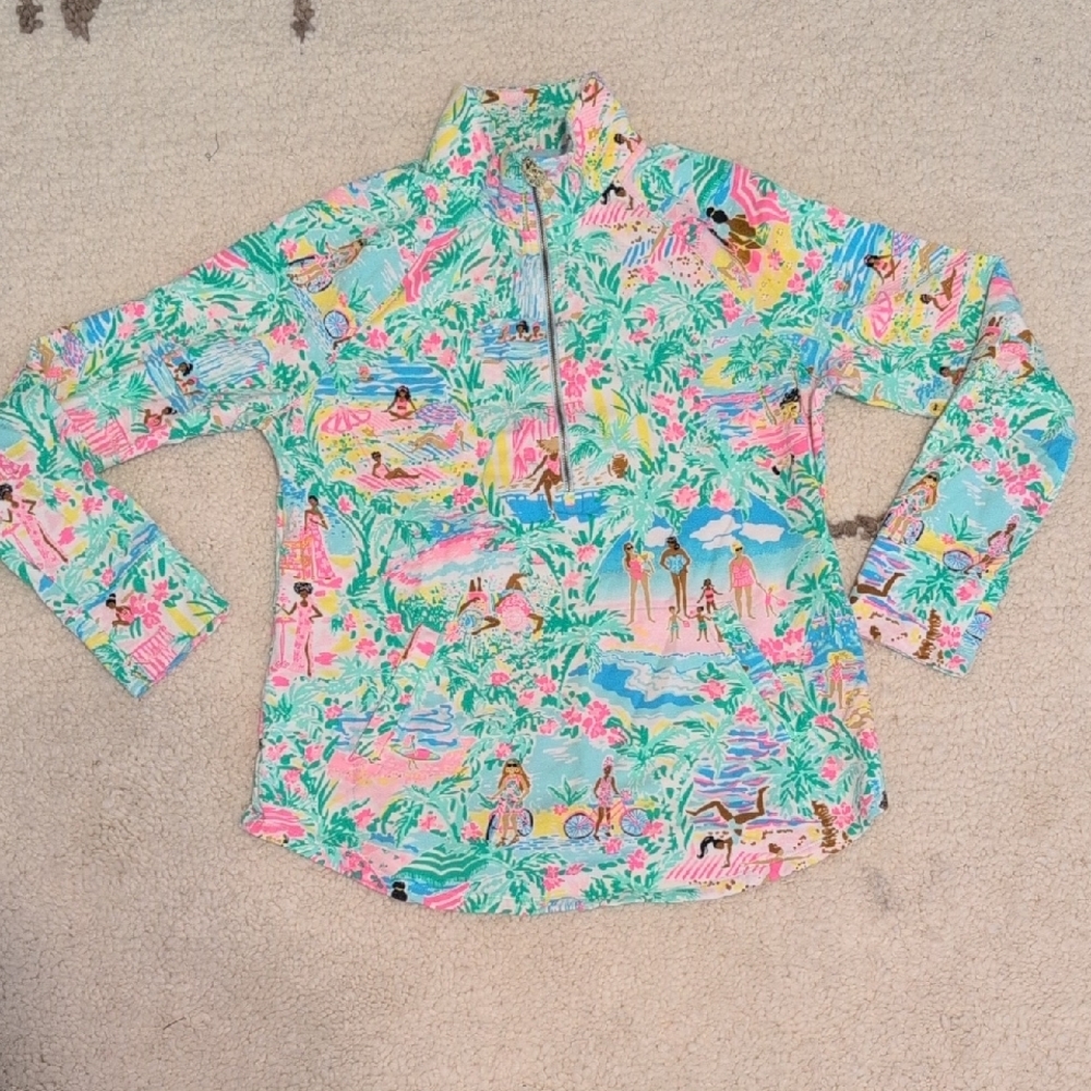 Lilly Pulitzer Pink and Blue Skipper Popover with Tropical Print